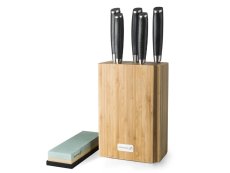 Sada nožov Gourmet Damascus v bambusovom bloku 5 ks + brúsny kameň