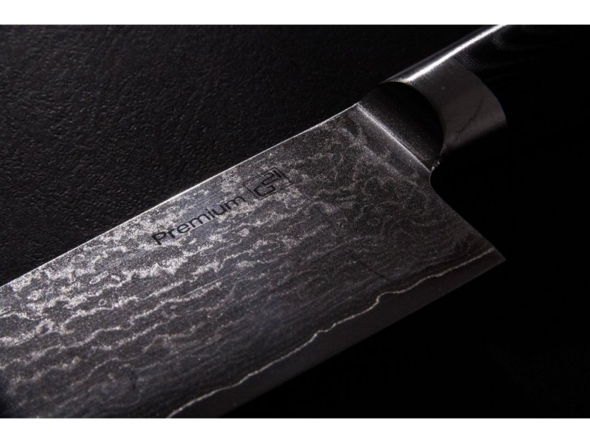 Sada nožov Damascus Premium v bambusovom bloku 3ks + brúsny kameň