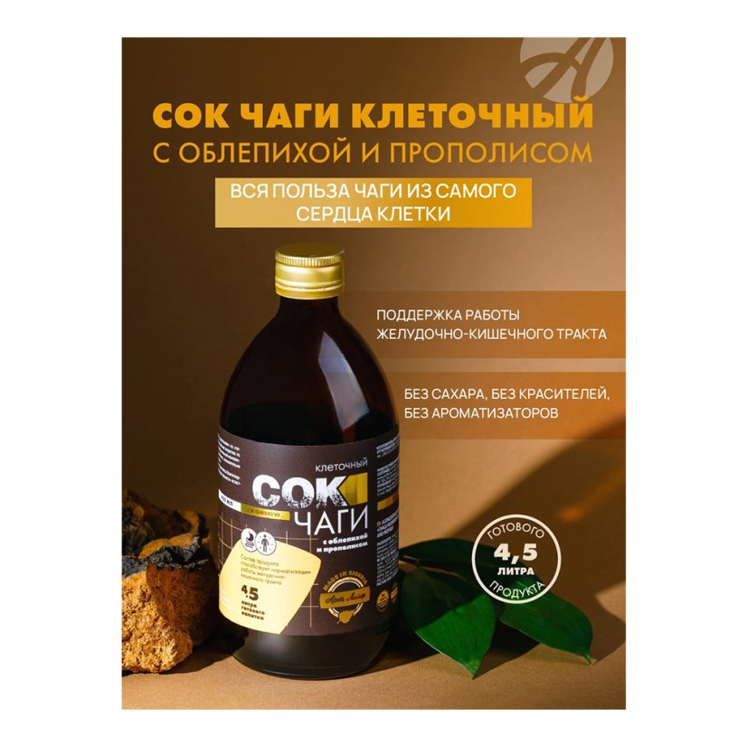 Chaga Cellular, bunková šťava čaga s rakytníkom a propolisom, 450 ml