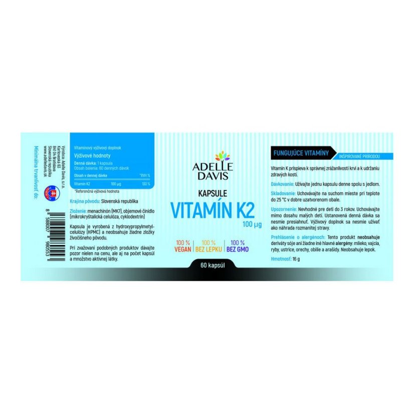 Vitamín D3+K2, 60 kapsúl